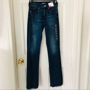 NWT EXPRESS barely boot high rise denim raw hem jeans cotton stretch SZ 00R
